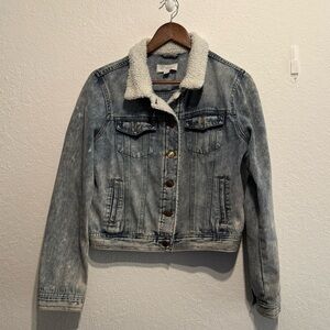Ci Sono Sherpa Collar Denim Jacket Medium Light Blue Acid Wash Jean Outerwear